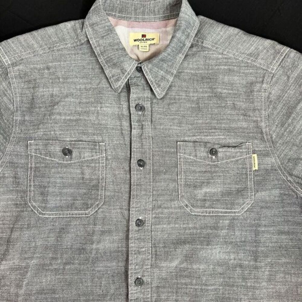 Woolrich Men's Button Up Solid Gray Short Sleeve Casual Shirt- Size XL